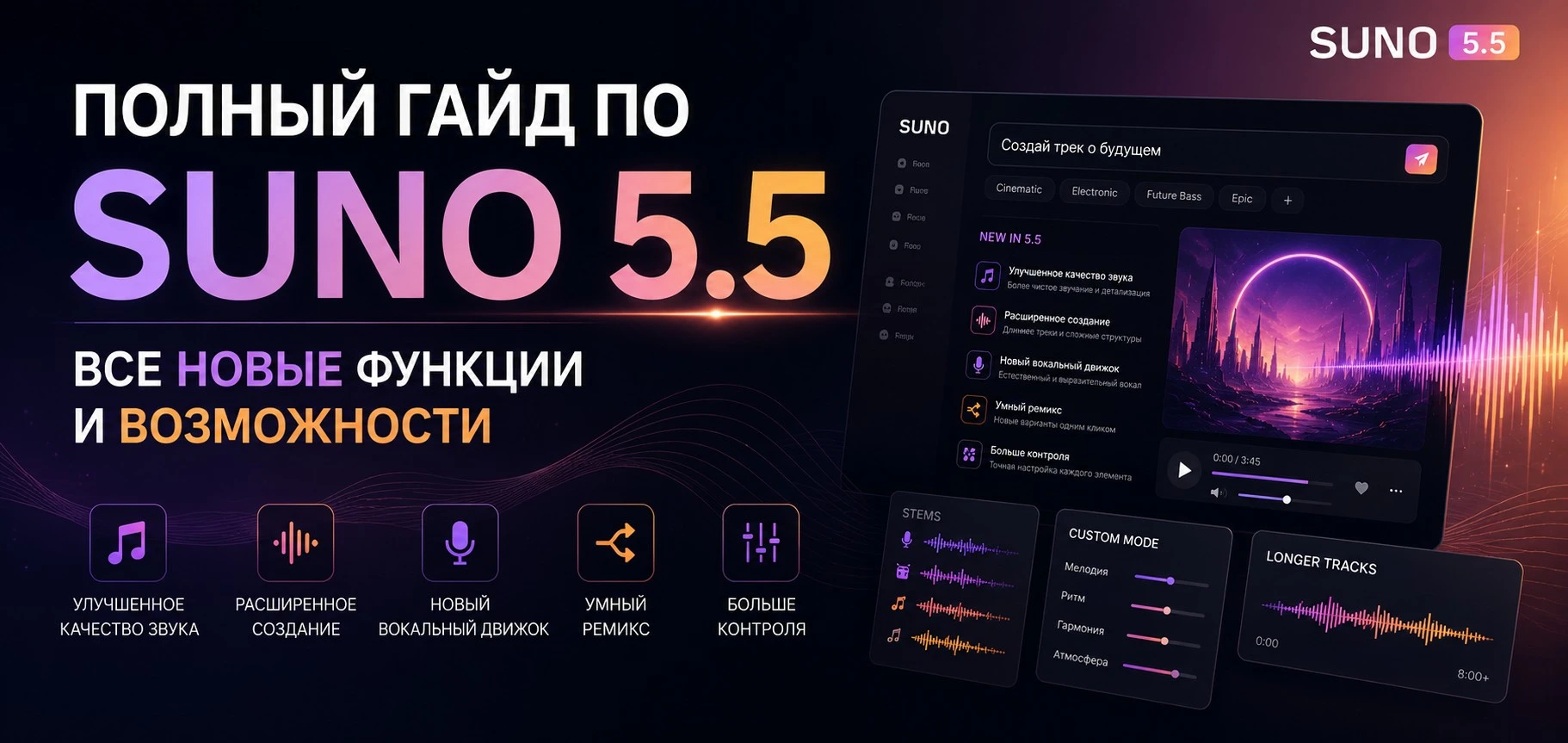 Полный гайд по Suno 5.5: все новые функции и возможности